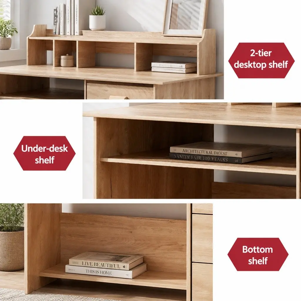 Computer Desk Office Study Table with Shelves Drawers Storage Home Workstation