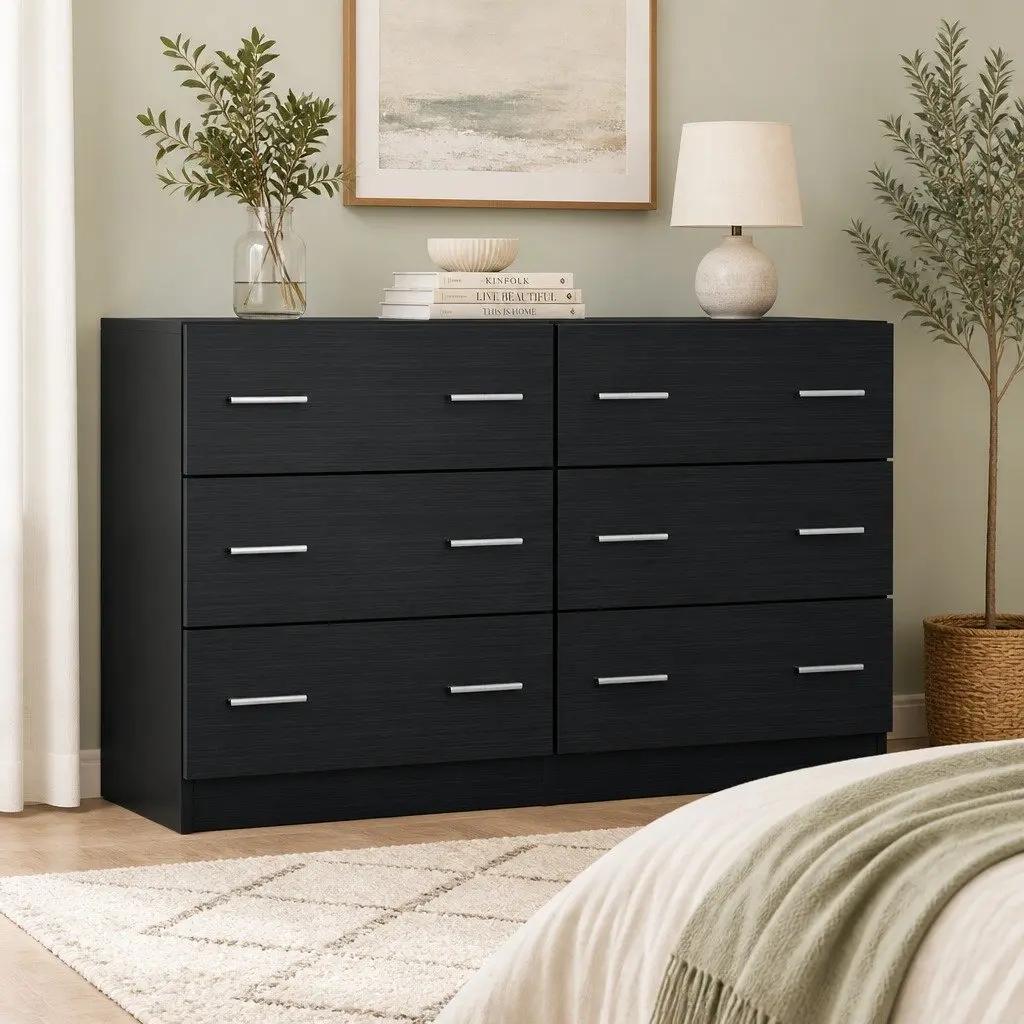 6 Drawer Chest in Black for Bedroom Storage