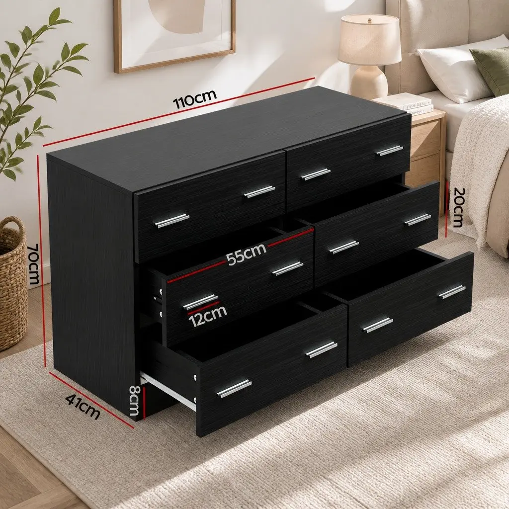 6 Drawer Chest in Black for Bedroom Storage