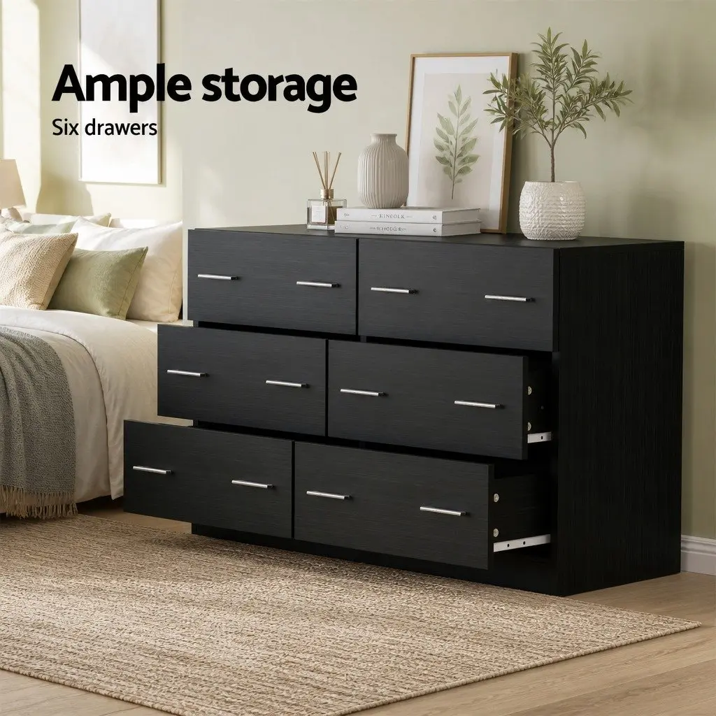 6 Drawer Chest in Black for Bedroom Storage