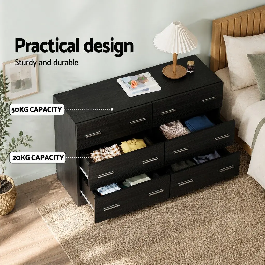 6 Drawer Chest in Black for Bedroom Storage