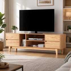 Natural Wood Entertainment Unit with Storage Drawers