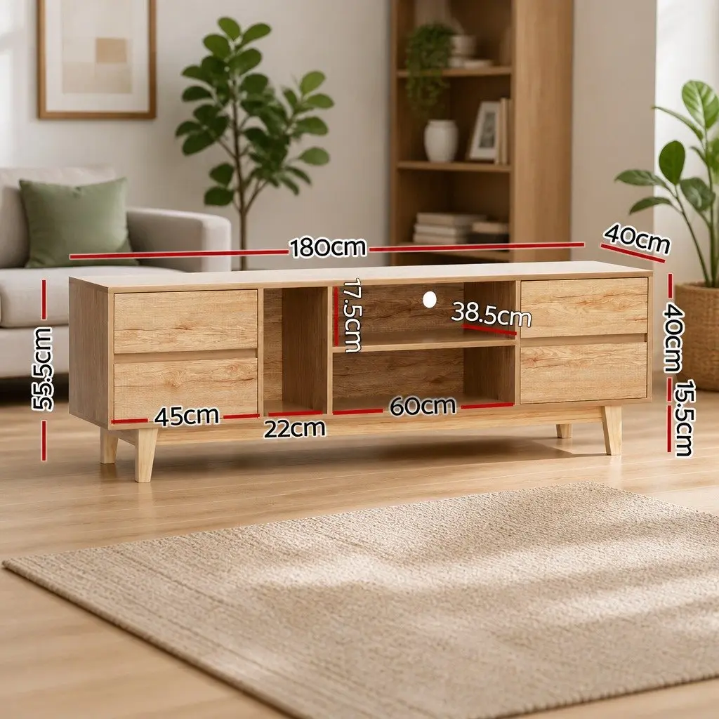 Natural Wood Entertainment Unit with Storage Drawers
