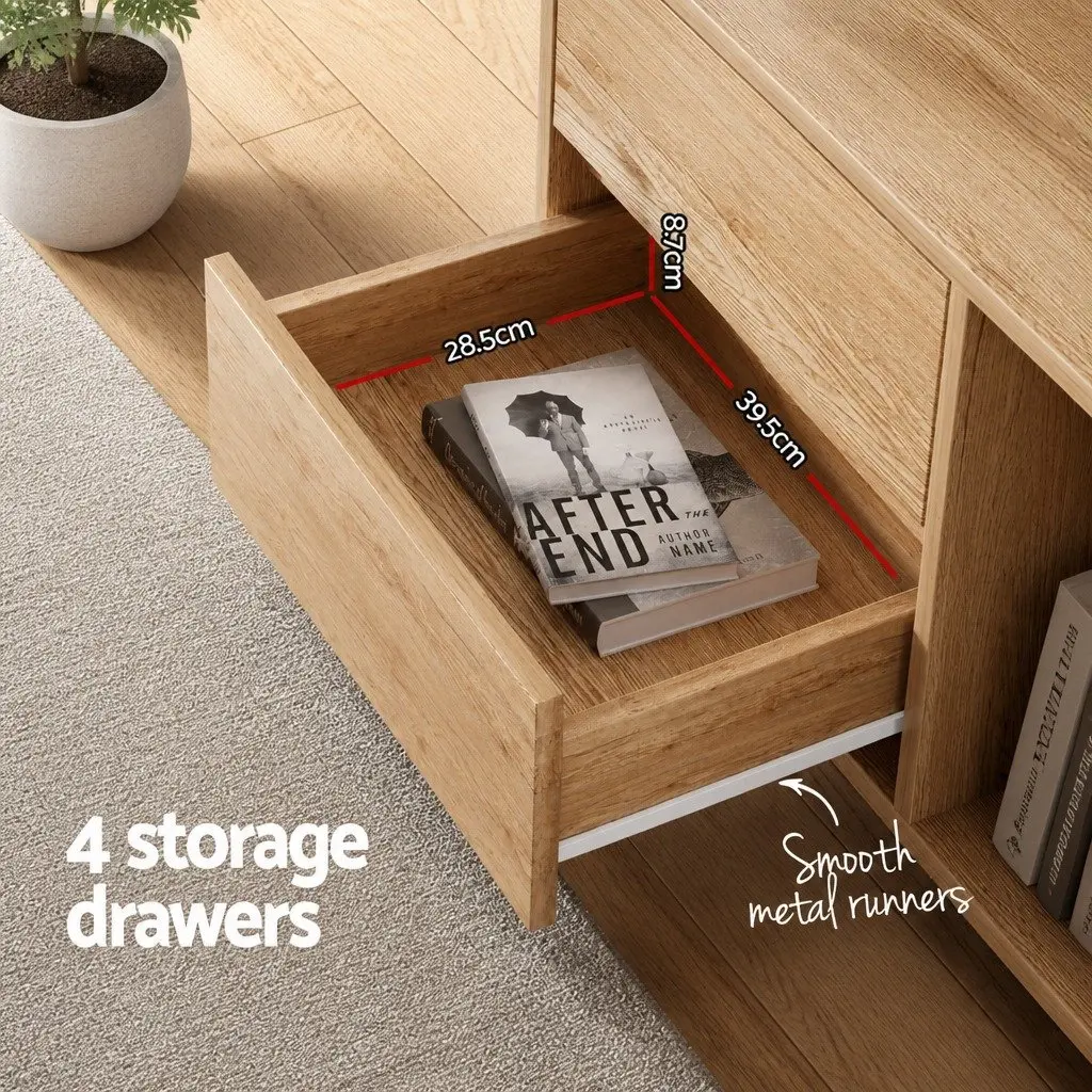 Natural Wood Entertainment Unit with Storage Drawers