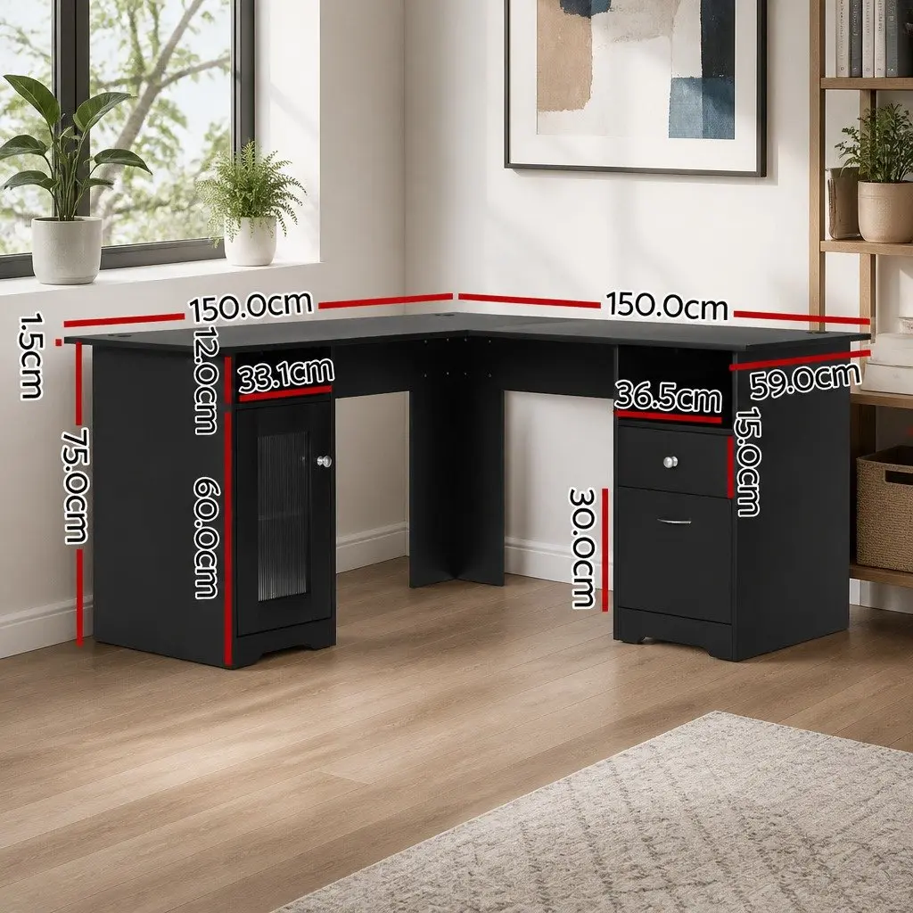 L-Shaped Computer Desk with Storage for Home Office