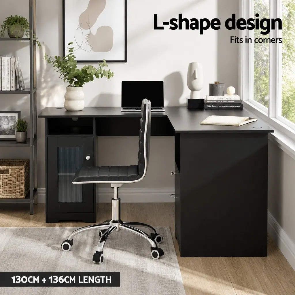 L-Shaped Computer Desk with Storage for Home Office