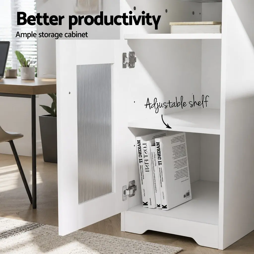L-Shape Computer Desk with Storage Cabinet Drawers Shelves Home Office