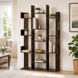 Walnut Tree-Shaped Bookshelf for Living Room Storage