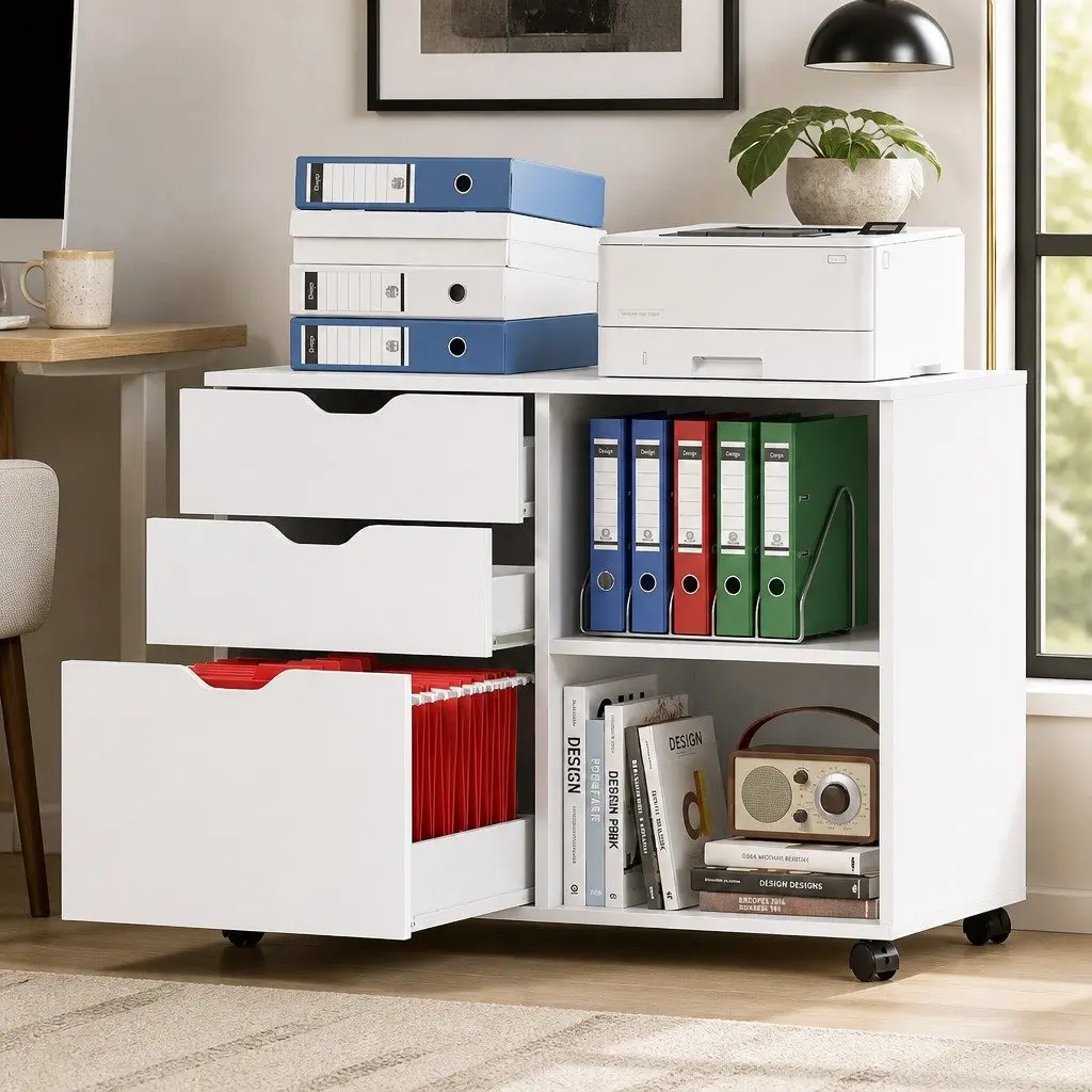 Mobile 3 Drawer Filing Cabinet for Home Office White