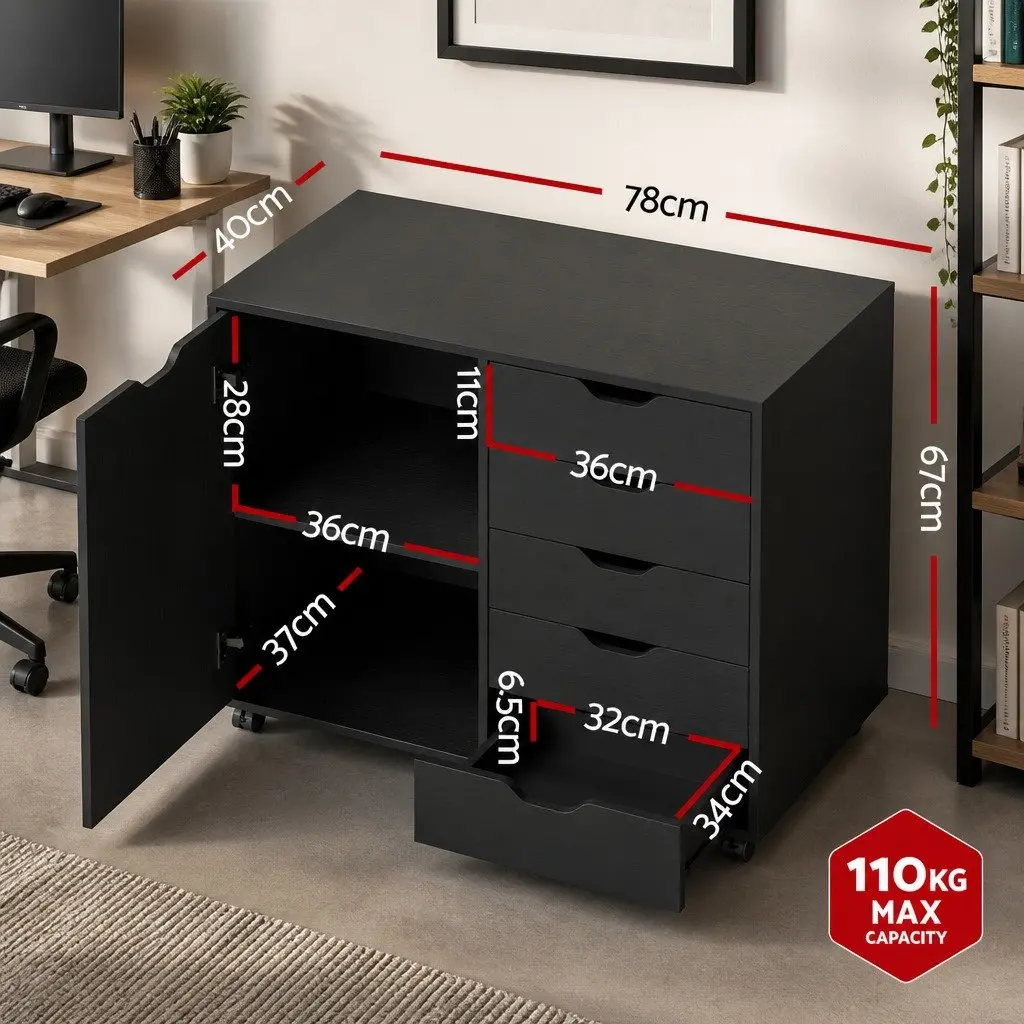 Mobile Filing Cabinet Black 5 Drawer Storage Unit Particle Board Iron