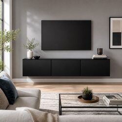 Floating Black TV Entertainment Unit with 3 Cabinets