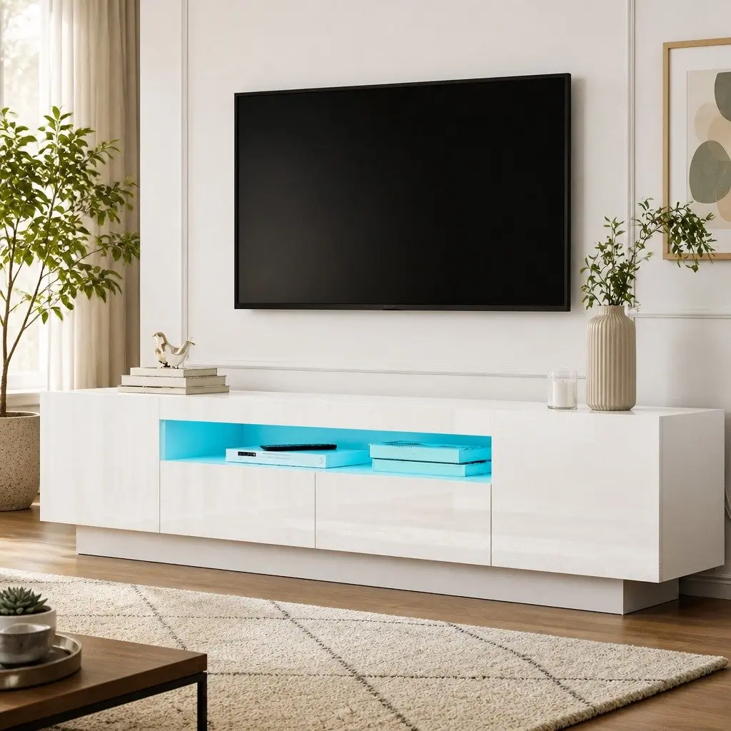 White TV Entertainment Unit with LED Lighting