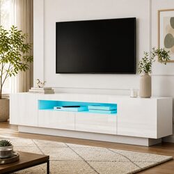 Modern White TV Entertainment Unit with LED Lighting
