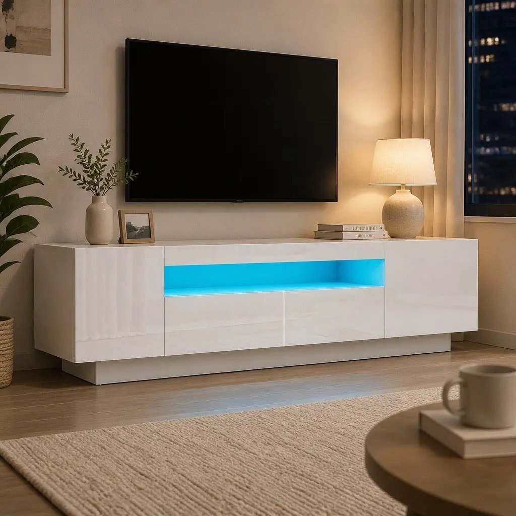 White TV Entertainment Unit with LED Lighting