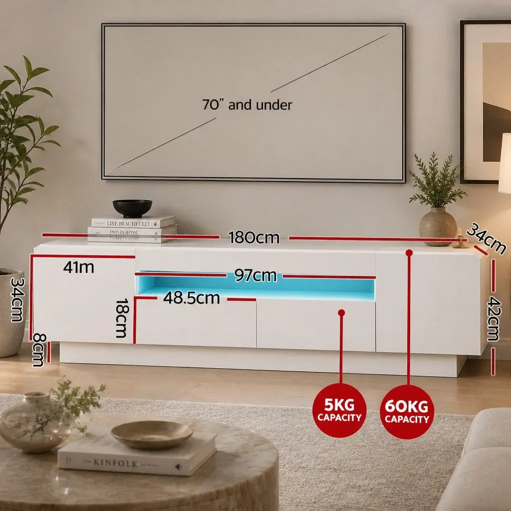 White TV Entertainment Unit with LED Lighting