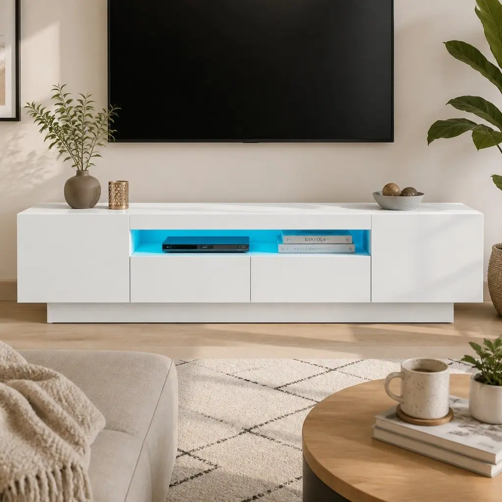 White TV Entertainment Unit with LED Lighting