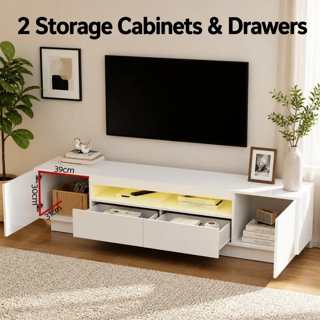 White TV Entertainment Unit with LED Lighting