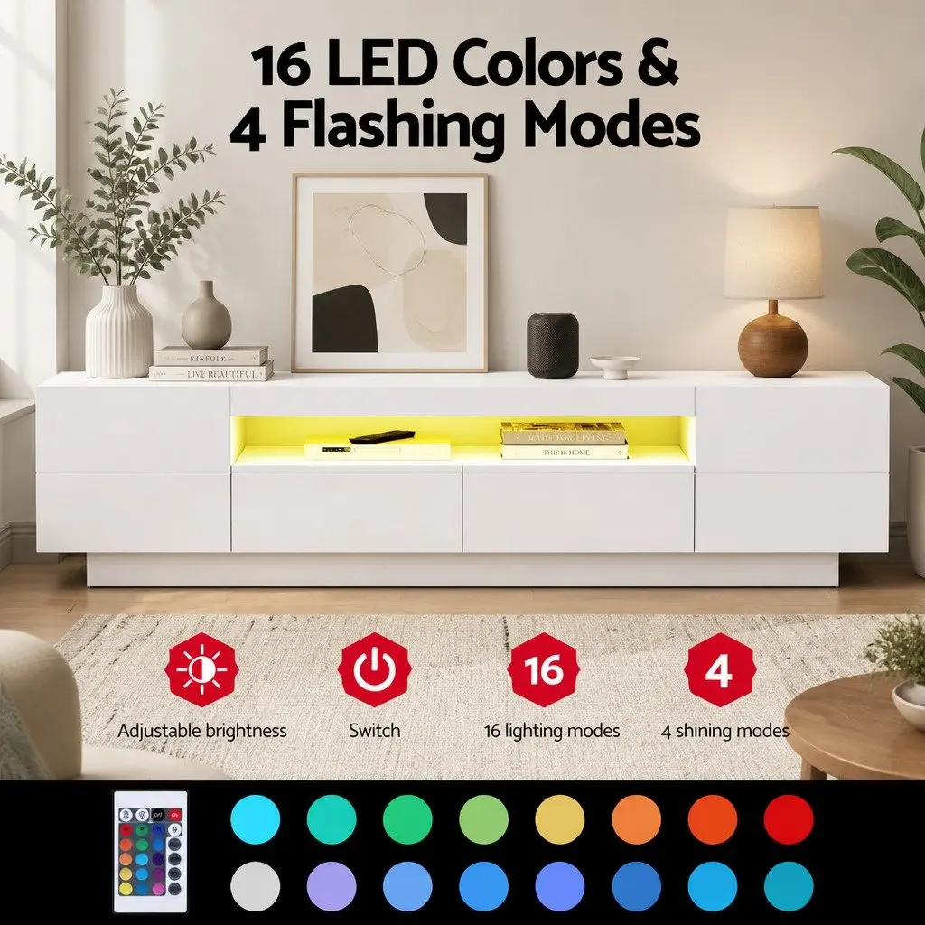 White TV Entertainment Unit with LED Lighting