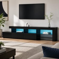 Black LED Entertainment Unit TV Cabinet 215cm