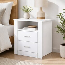 Modern White Bedside Table with Two Drawers