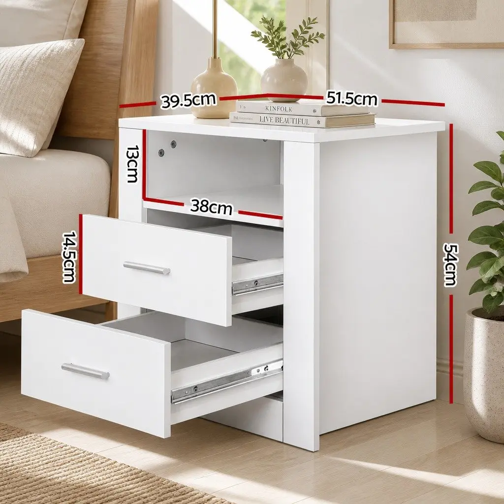 White Bedside Table with Two Drawers