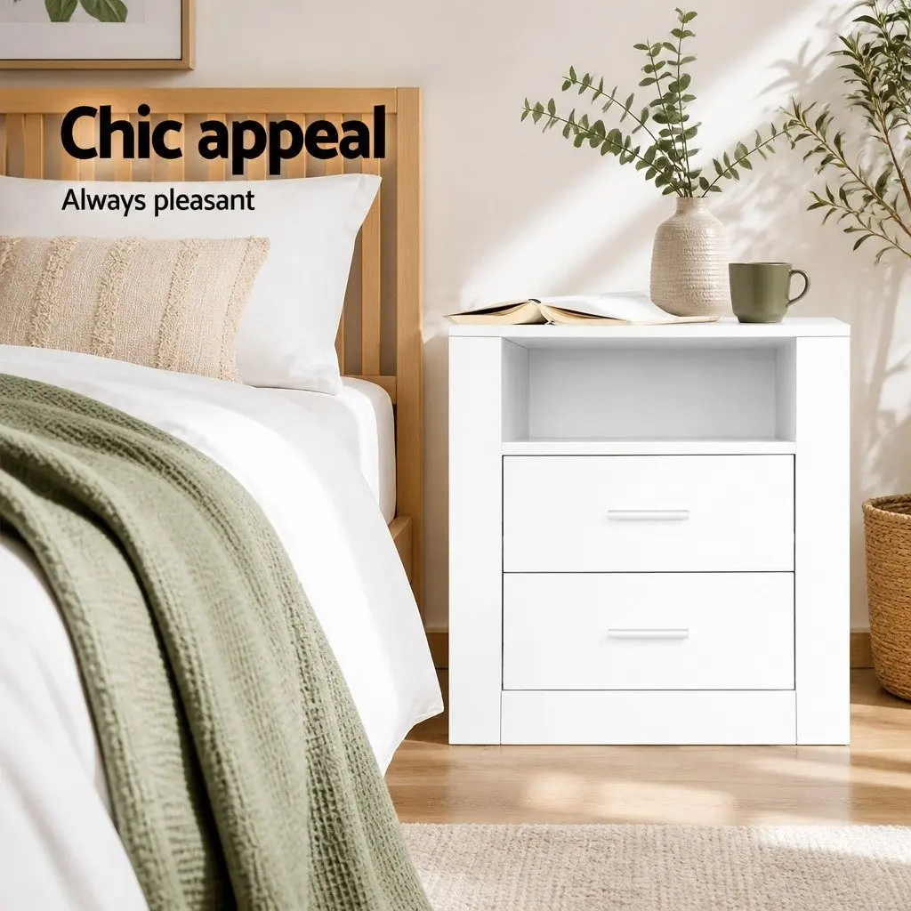 White Bedside Table with Two Drawers