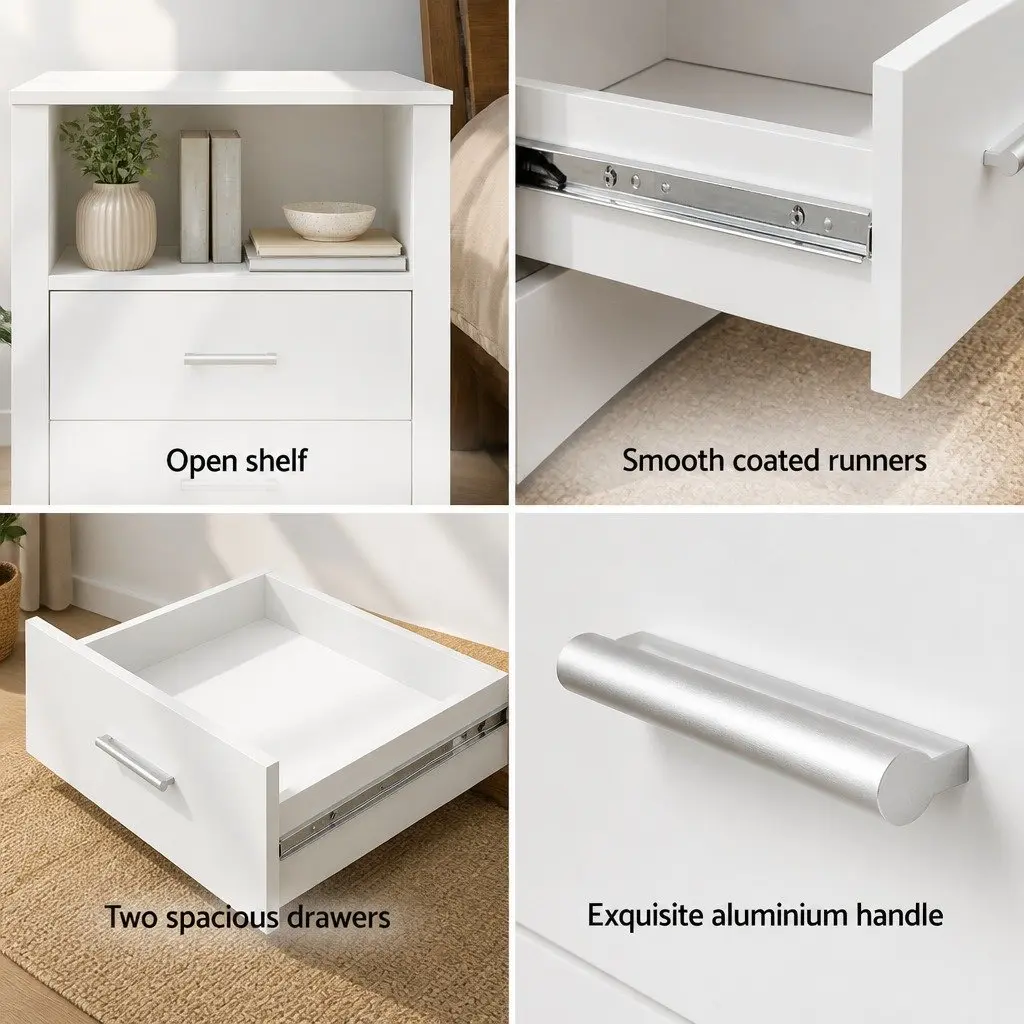 White Bedside Table with Two Drawers