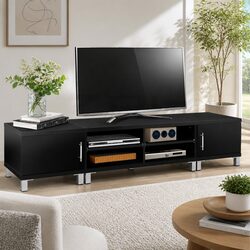 TV Cabinet Entertainment Unit 190cm Black Storage Stand Contemporary Design