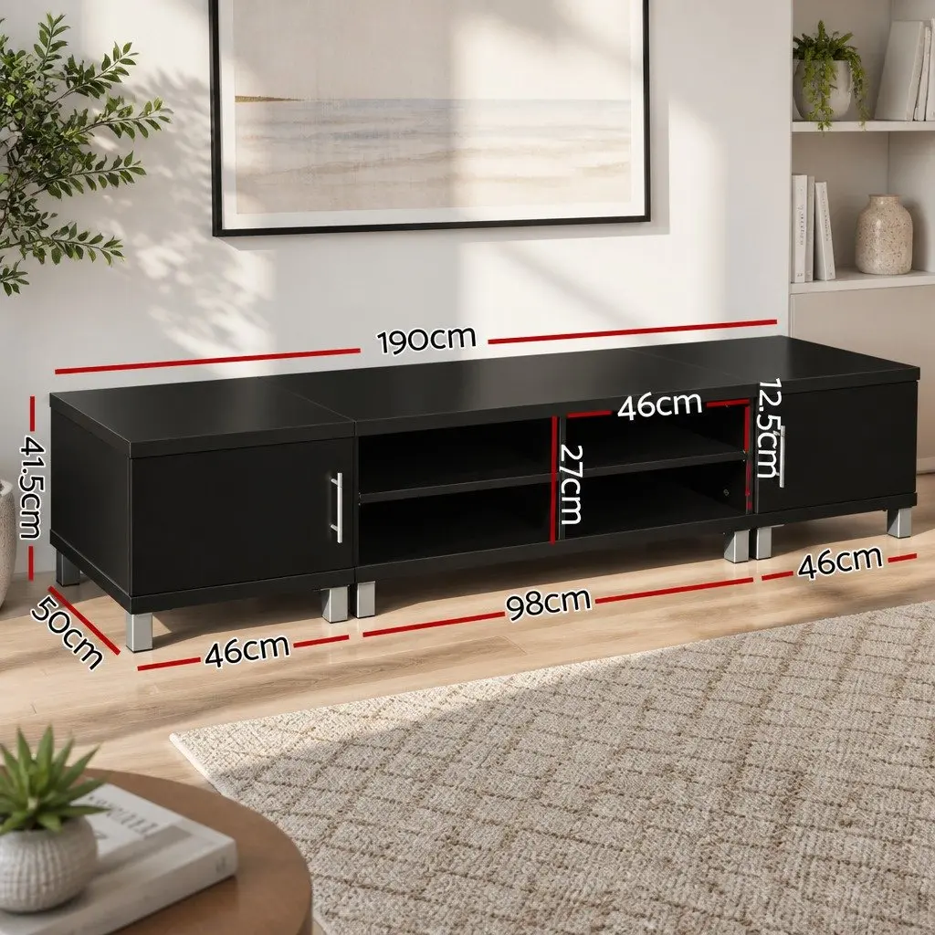 TV Cabinet Entertainment Unit Black 190cm Contemporary Paper Veneer