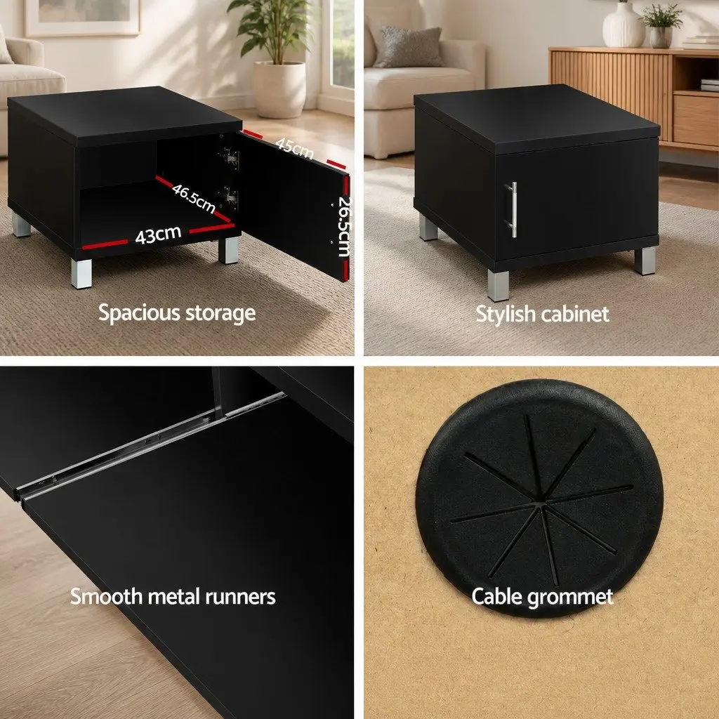 TV Cabinet Entertainment Unit Black 190cm Contemporary Paper Veneer