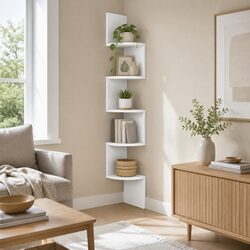 5-Tier White Floating Corner Shelf for Display
