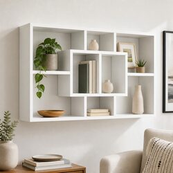 White Floating Wall Shelf with 8 Compartments