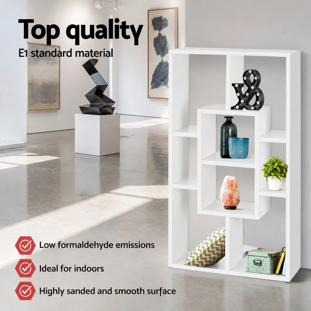Floating Wall Shelf White 8 Compartments Display Unit 85cm Particle Board