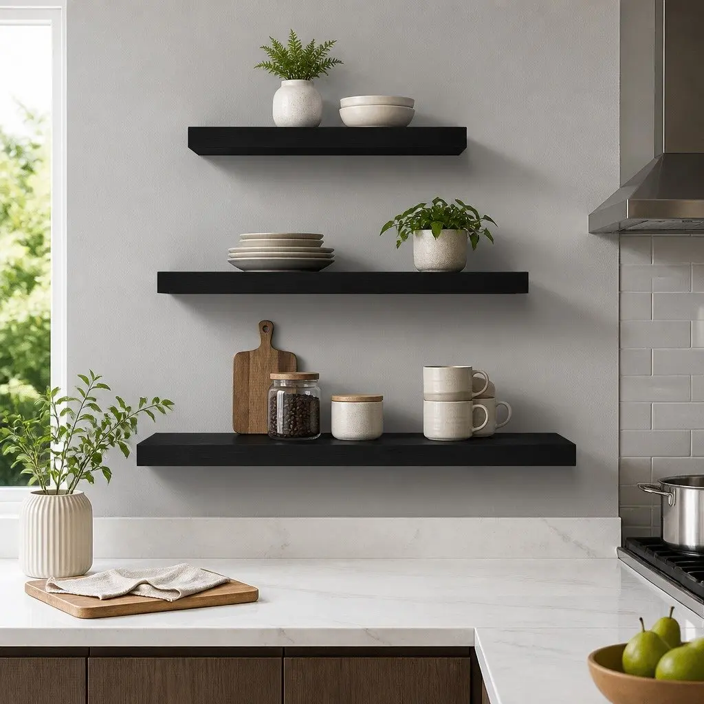 Set of 3 Floating Wall Shelves in Black