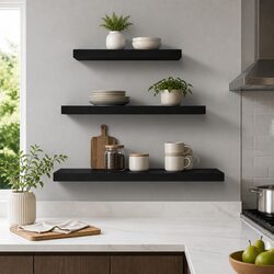 Set of 3 Floating Wall Shelves in Black