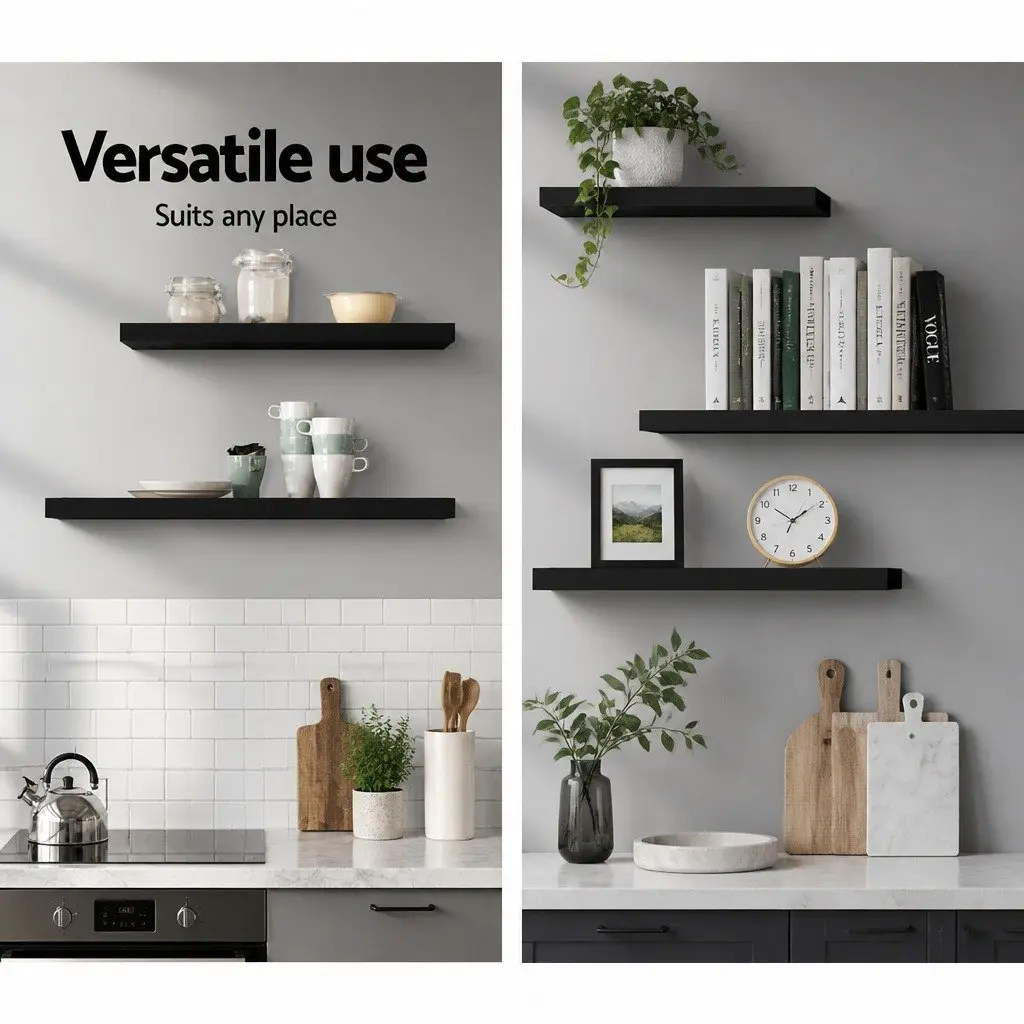 Floating Wall Shelf Set of 3 Black Honeycomb Board 20cm Width 40cm 60cm 80cm Lengths