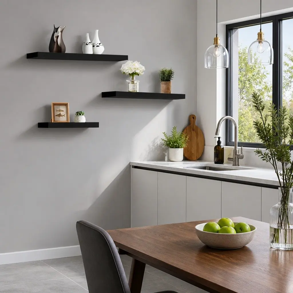 Floating Wall Shelf Set of 3 Black Honeycomb Board 20cm Width 40cm 60cm 80cm Lengths