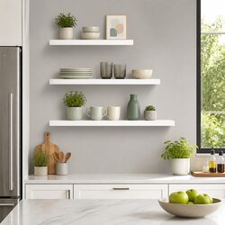 Set of 3 White Floating Wall Shelves for Home