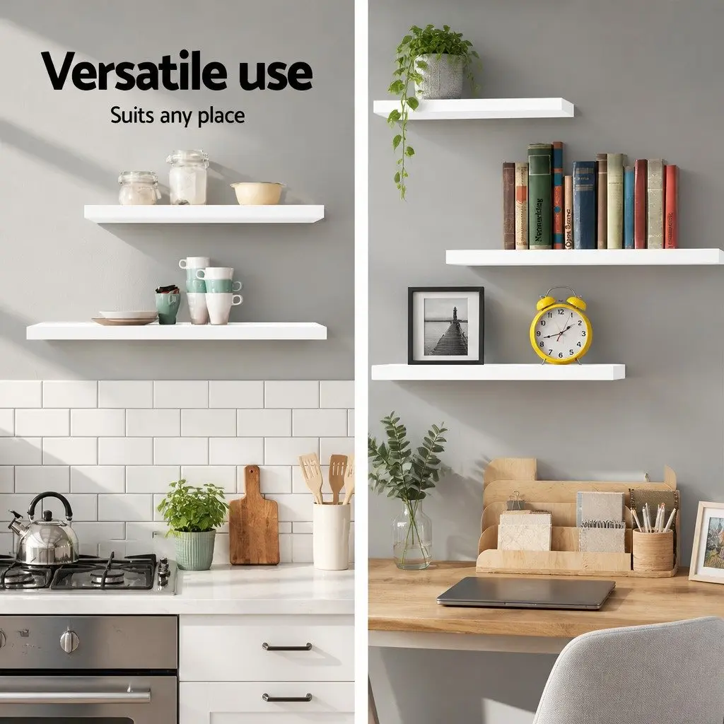 Floating Wall Shelf Set of 3 White Honeycomb Board 20cm Width 40cm 60cm 80cm Lengths