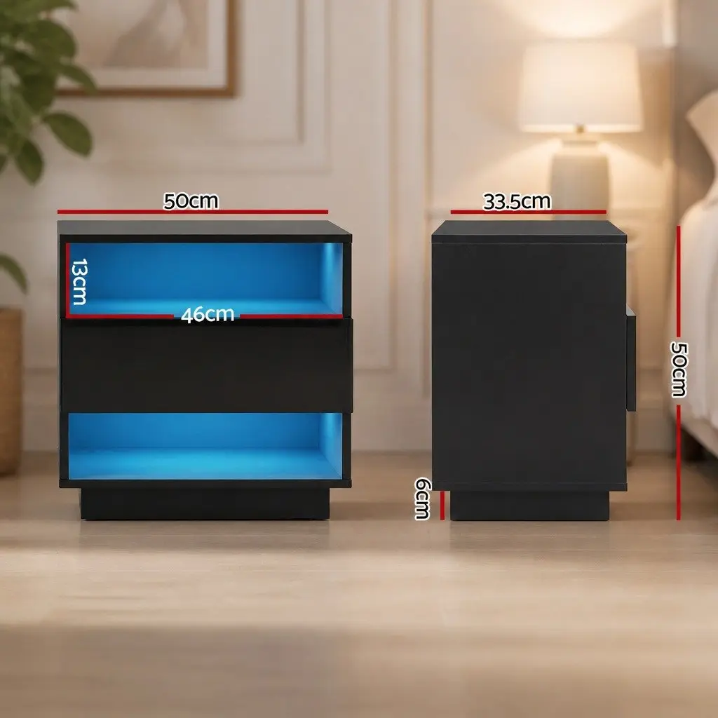 Black LED Bedside Table with Storage