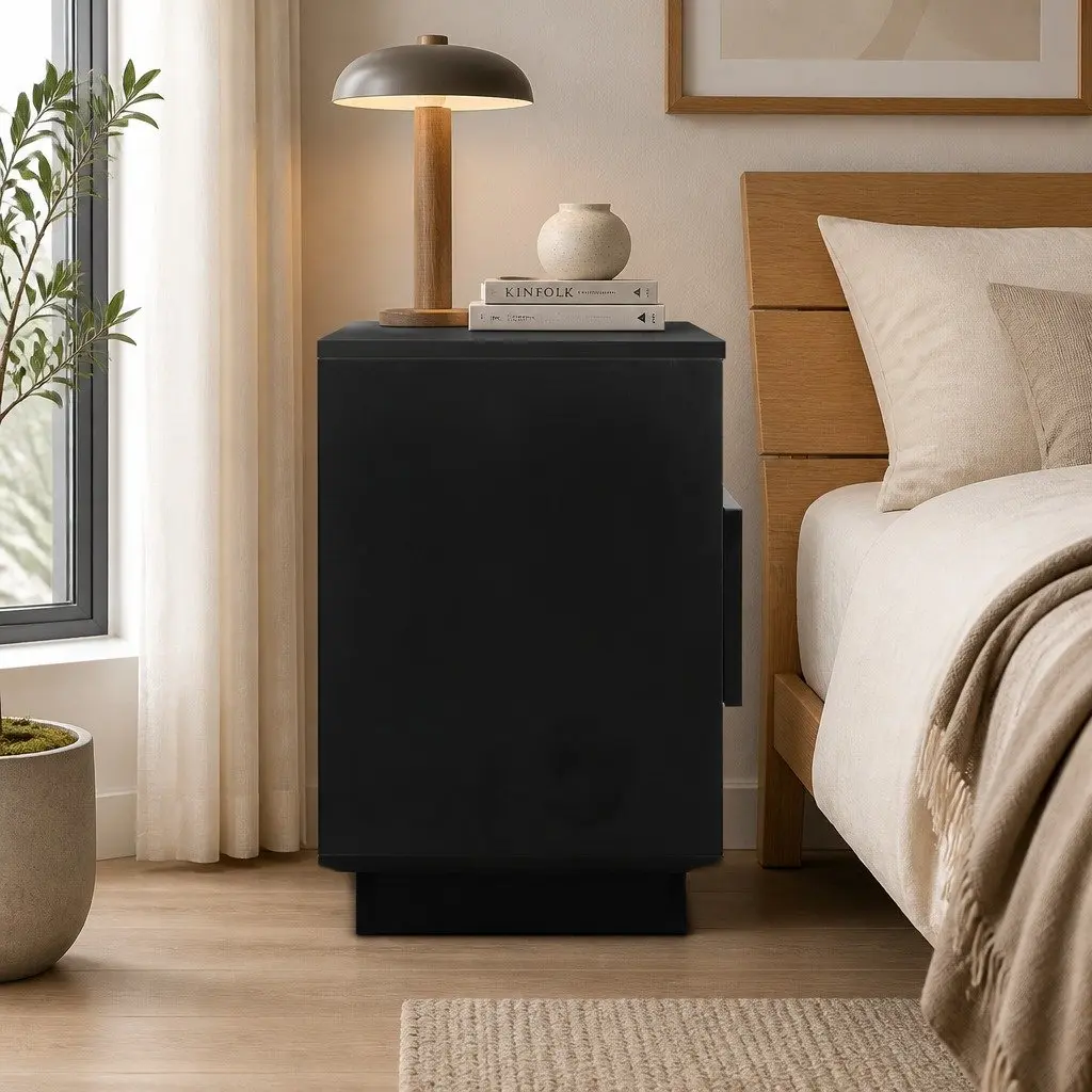 Black LED Bedside Table with Storage