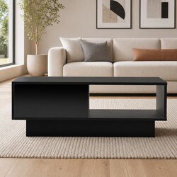 Modern LED Coffee Table with Remote Control Lights Black Living Room Storage