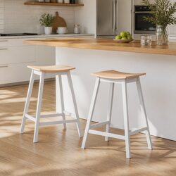Wooden Bar Stools Set of 2 with Saddle Seat Design