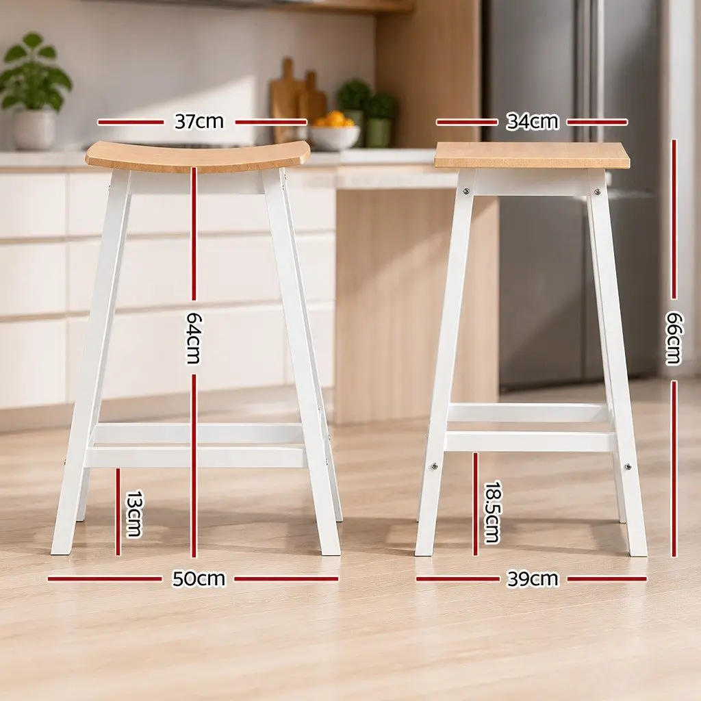 Bar Stools Wooden Saddle Seat 64cm Height Pinewood and Plywood Set of 2