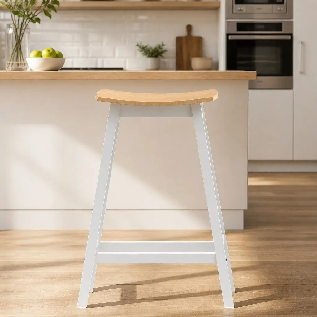 Bar Stools Wooden Saddle Seat 64cm Height Pinewood and Plywood Set of 2