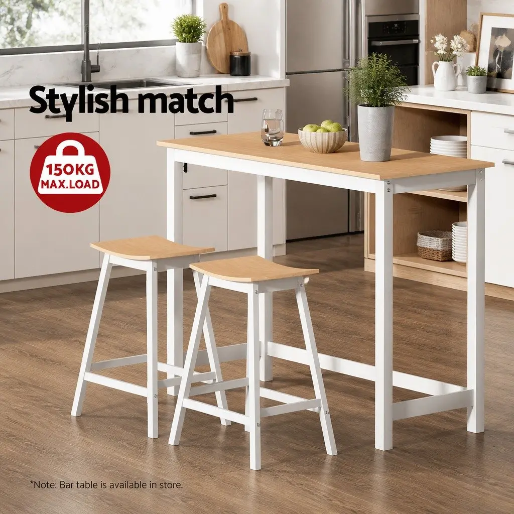 Bar Stools Wooden Saddle Seat 64cm Height Pinewood and Plywood Set of 2