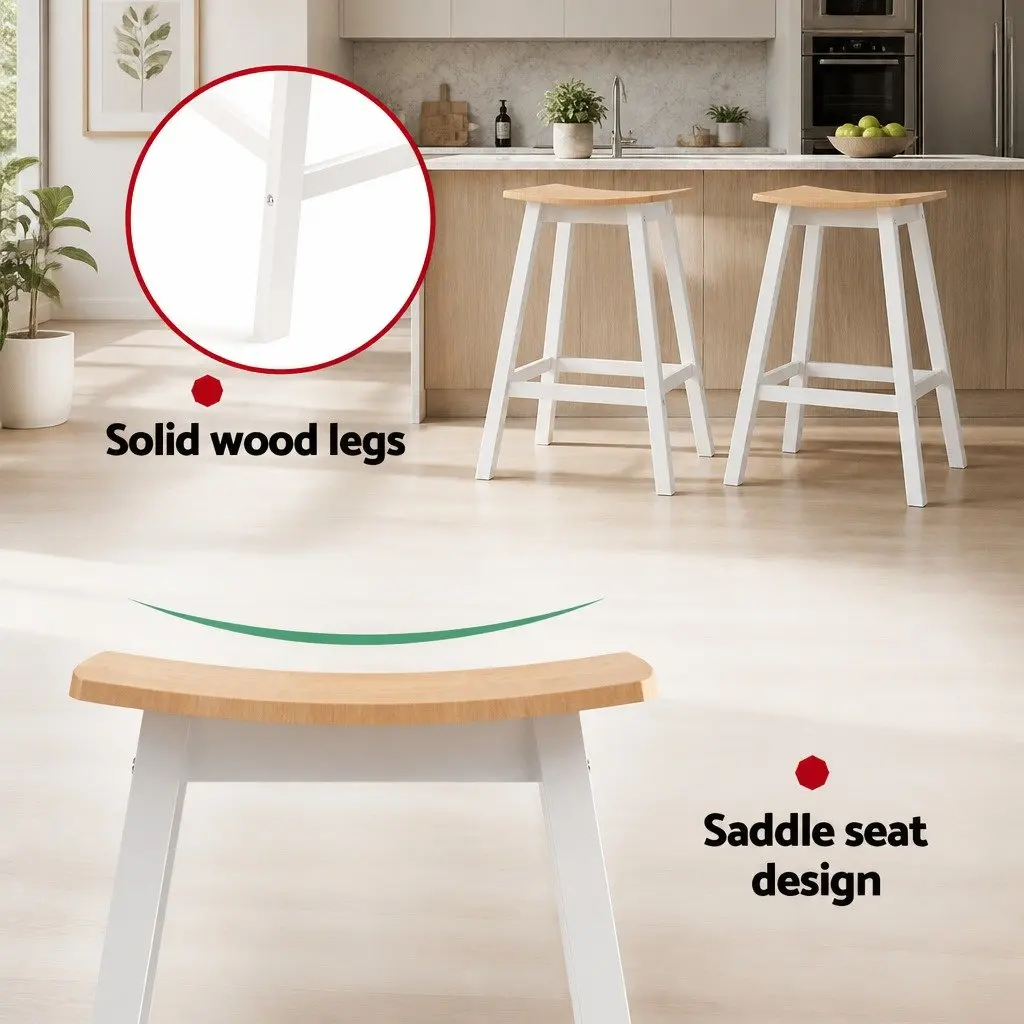 Bar Stools Wooden Saddle Seat 64cm Height Pinewood and Plywood Set of 2