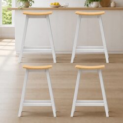 Set of 4 Pine Saddle Design Bar Stools
