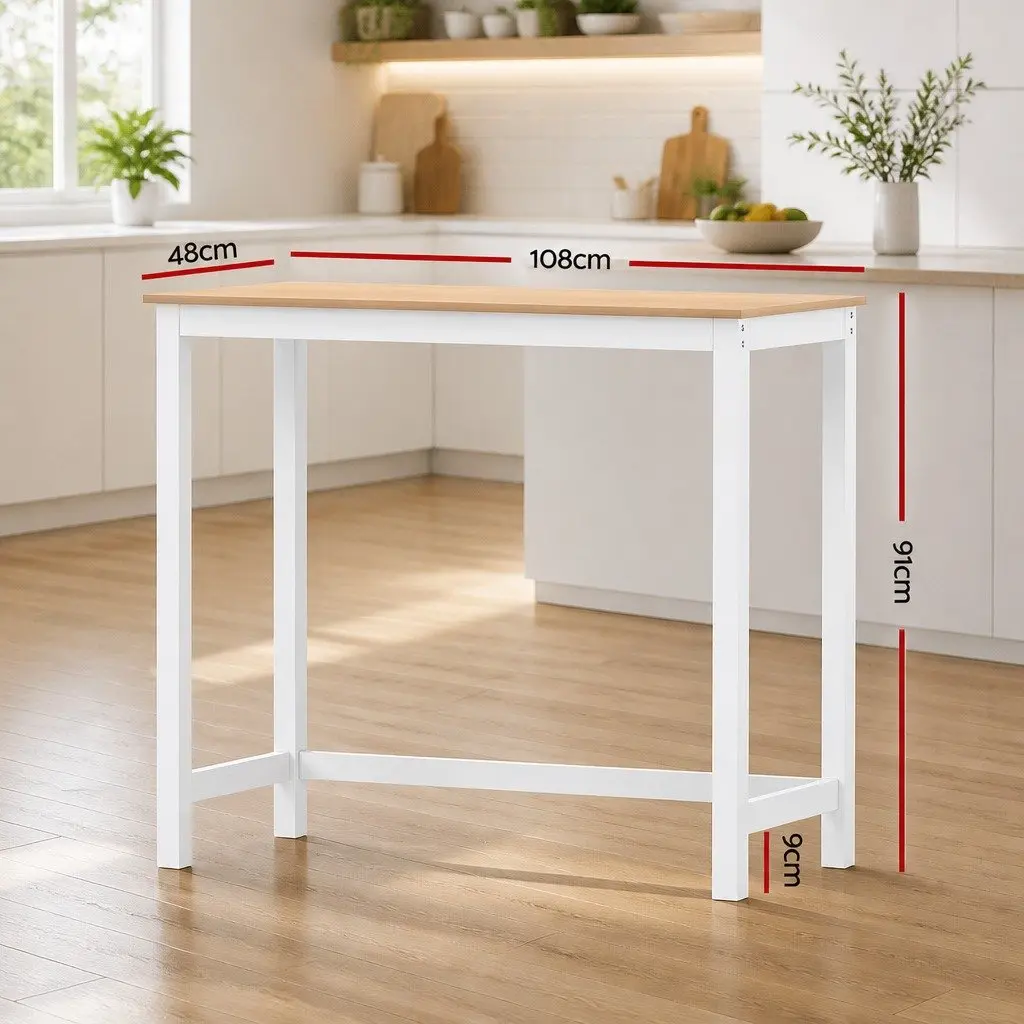 Bar Table Rectangular 108cm Pinewood MDF Kitchen Dining Pub Counter Height