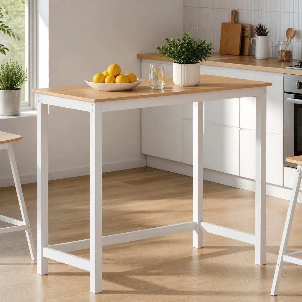 Bar Table Rectangular 108cm Pinewood MDF Kitchen Dining Pub Counter Height